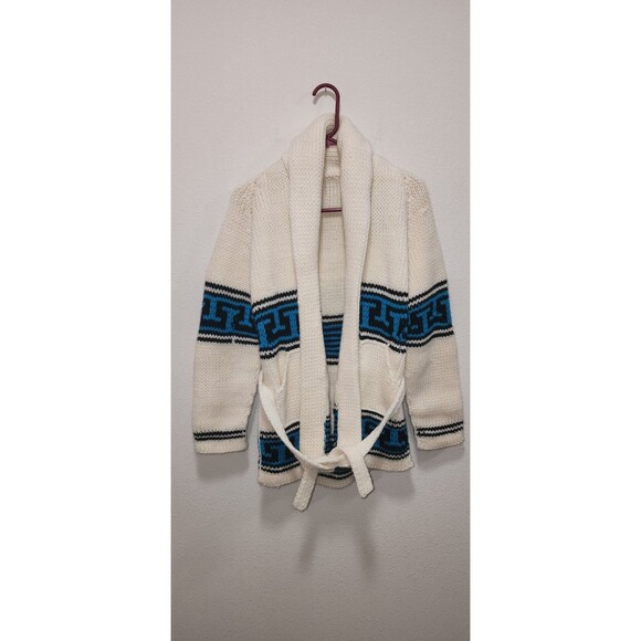Vintage White Cowichan Cardigan Grunge Western Cozy Knitted Grandpa Sweater, S - Picture 1 of 9